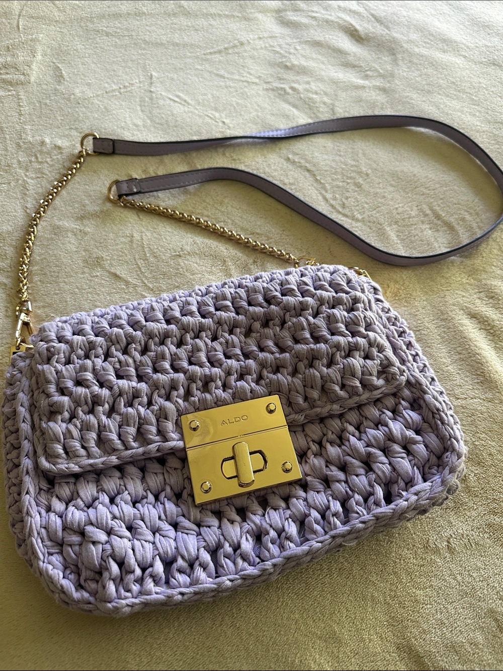 ALDO Lavender Crochet Crossbody Bag with Gold Hardware